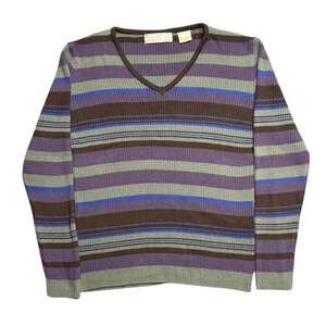 Bugle Boy Collection for Her Vintage Multi-Striped V-Neck Knit Sweater Size L